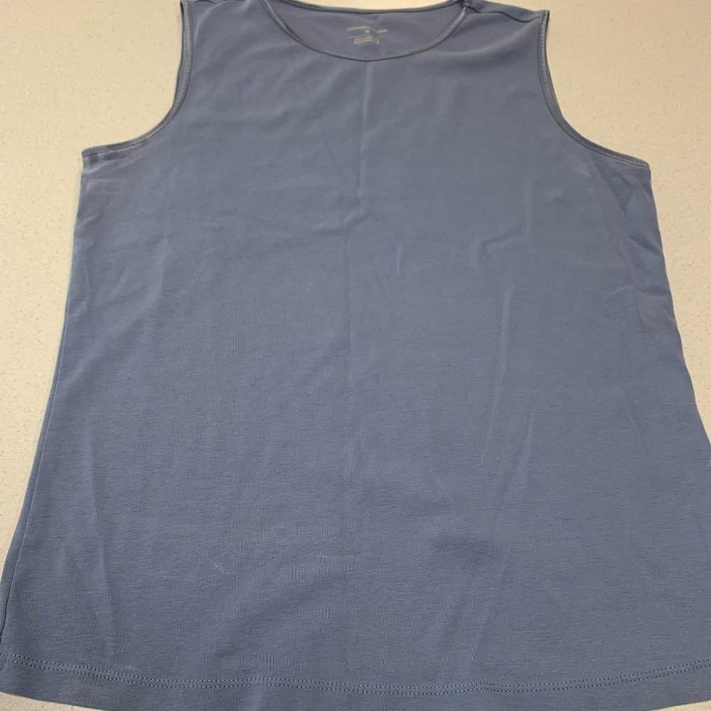 Christopher & Banks Med Blue Sleeveless Crew Neck Satin Trim Perfect Tank